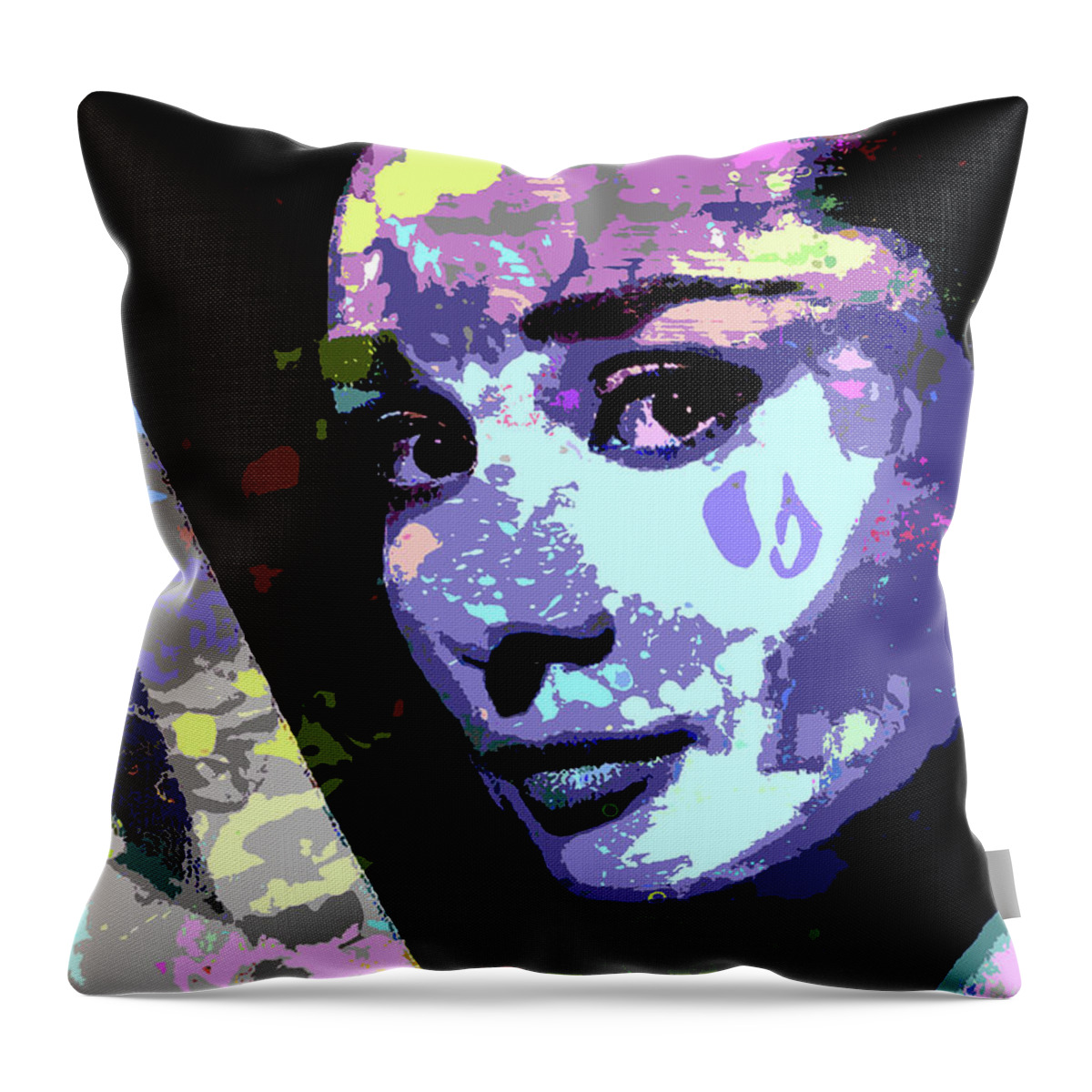 Audrey Hepburn Throw Pillow featuring the digital art Audrey Hepburn - 3 psychedelic portrait by Movie World Posters