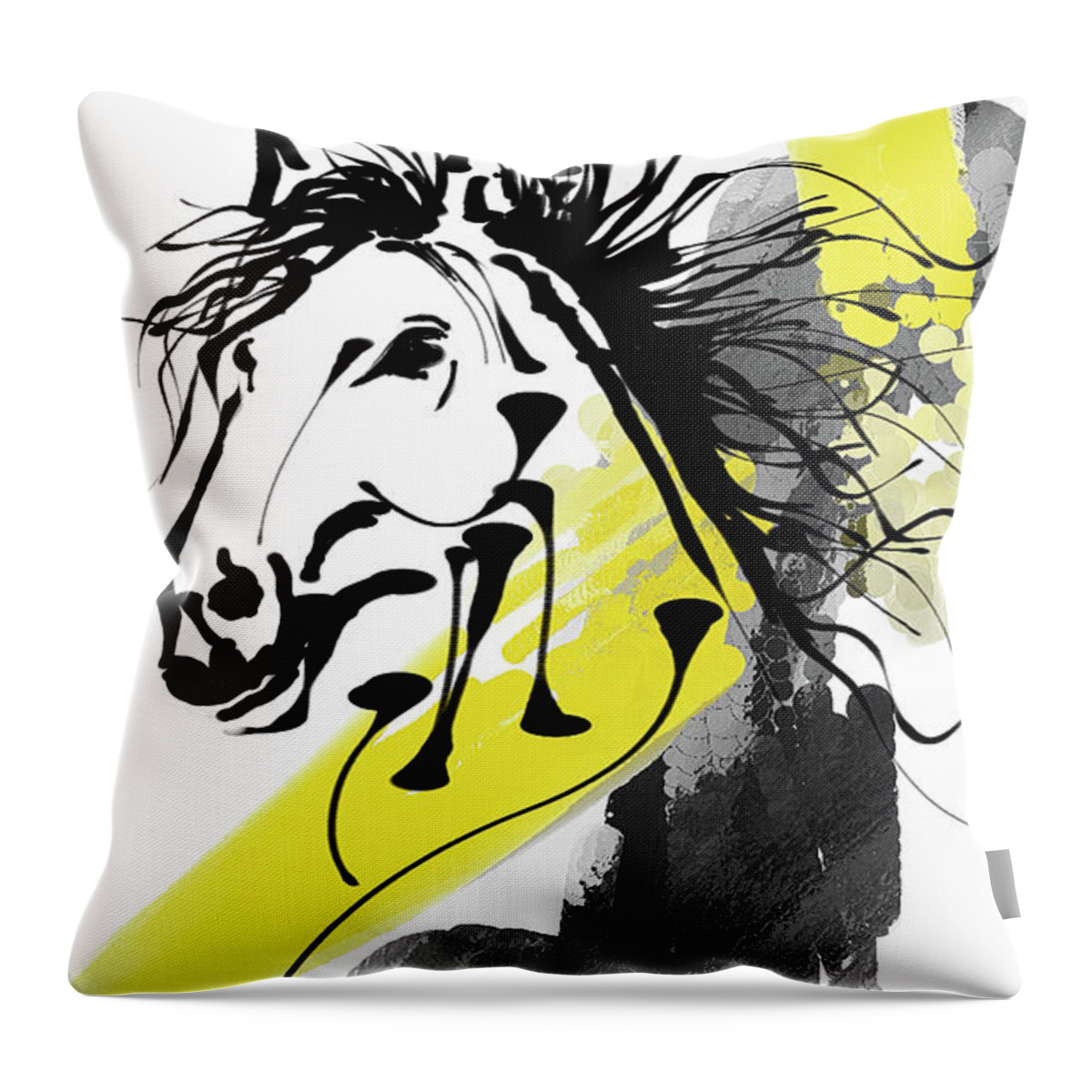 Yellow And Gray Art Throw Pillow featuring the painting Aura of Power - Modern Horse Racing Art by Lourry Legarde
