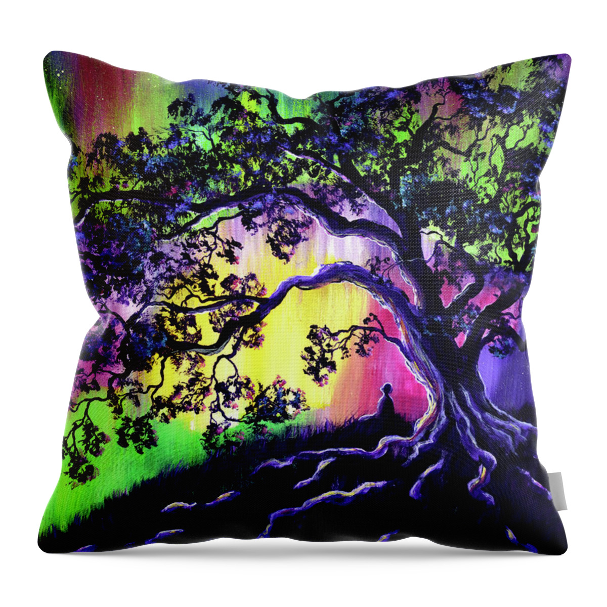 Colorful Throw Pillow featuring the painting Aurora Borealis Tree of Life Meditation by Laura Iverson