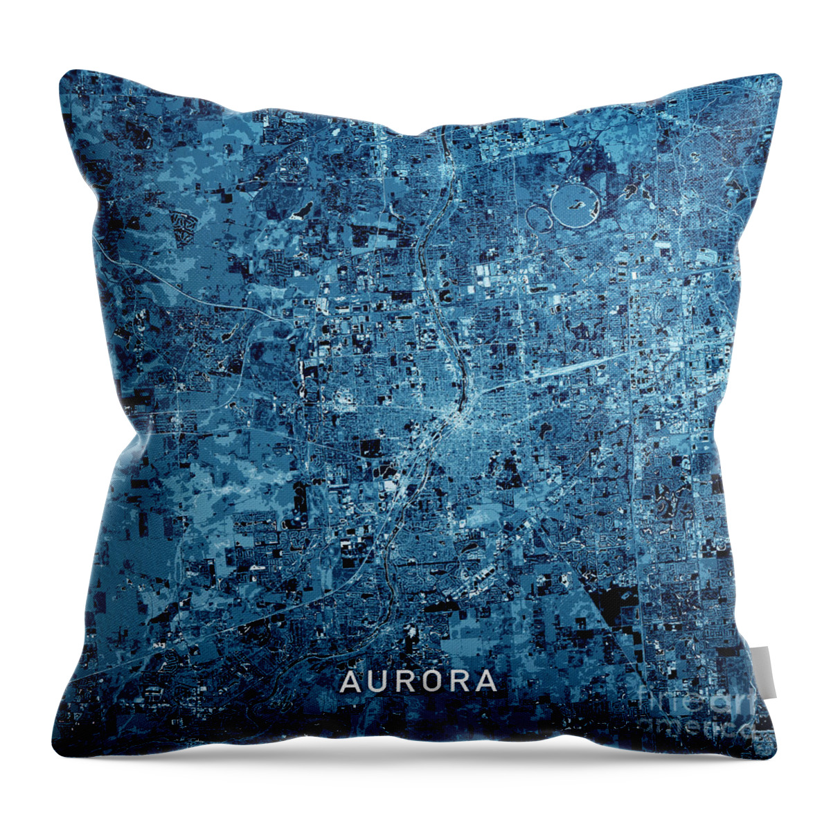 Aurora Throw Pillow featuring the digital art Aurora Illinois 3D Render Map Blue Top View Apr 2019 by Frank Ramspott