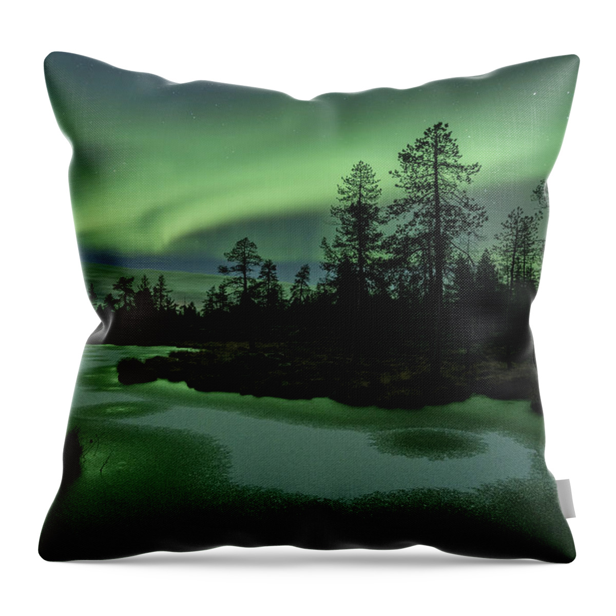 Finland Throw Pillow featuring the photograph Auroras served with powdered sugar by Thomas Kast