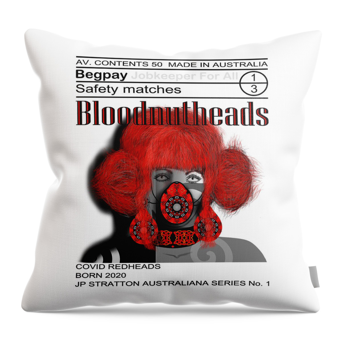 Australiana Throw Pillow featuring the drawing Australiana Iconic Matches Bloodnut Female I by Joan Stratton