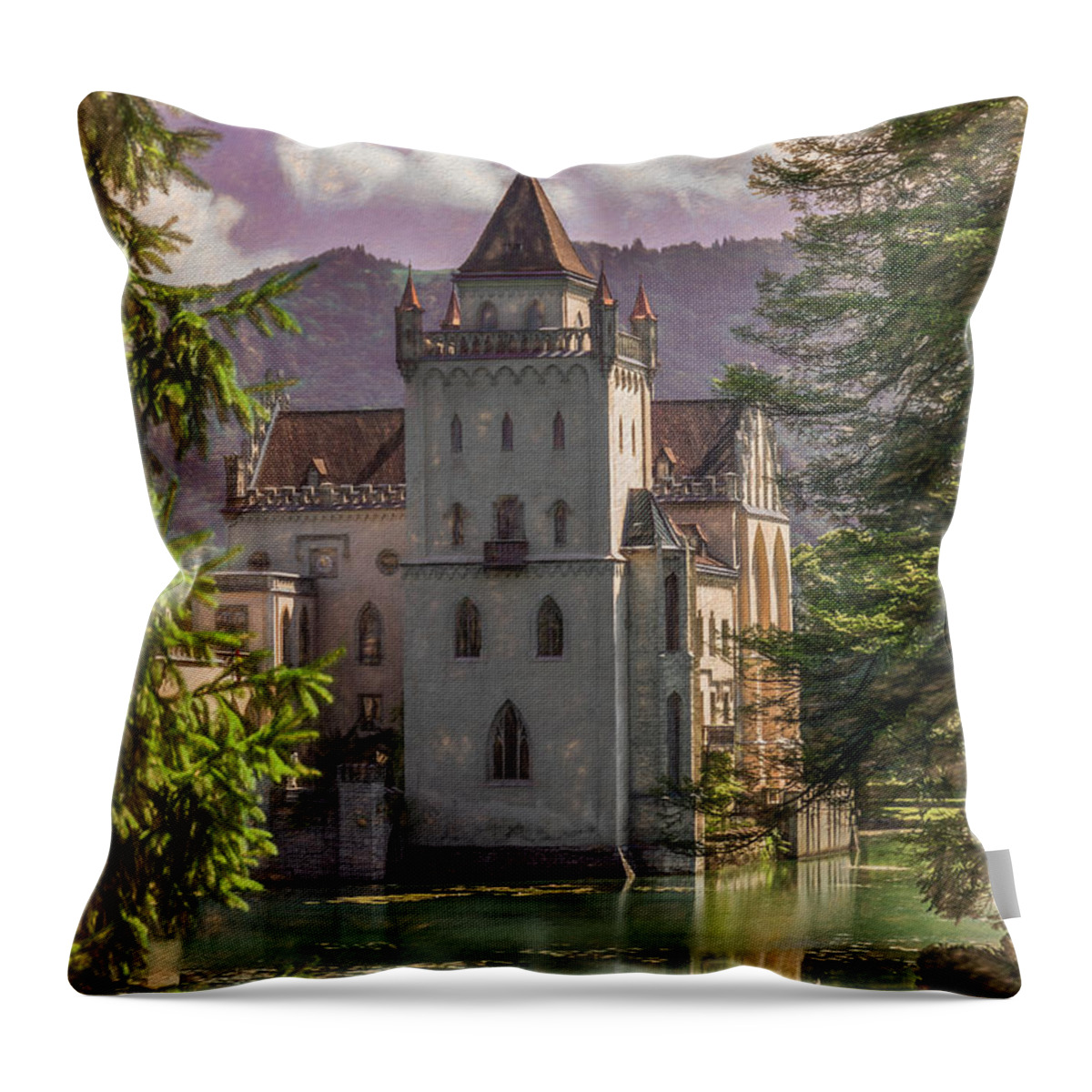 Austria Throw Pillow featuring the photograph Austrian Castle and Moat by Marcy Wielfaert