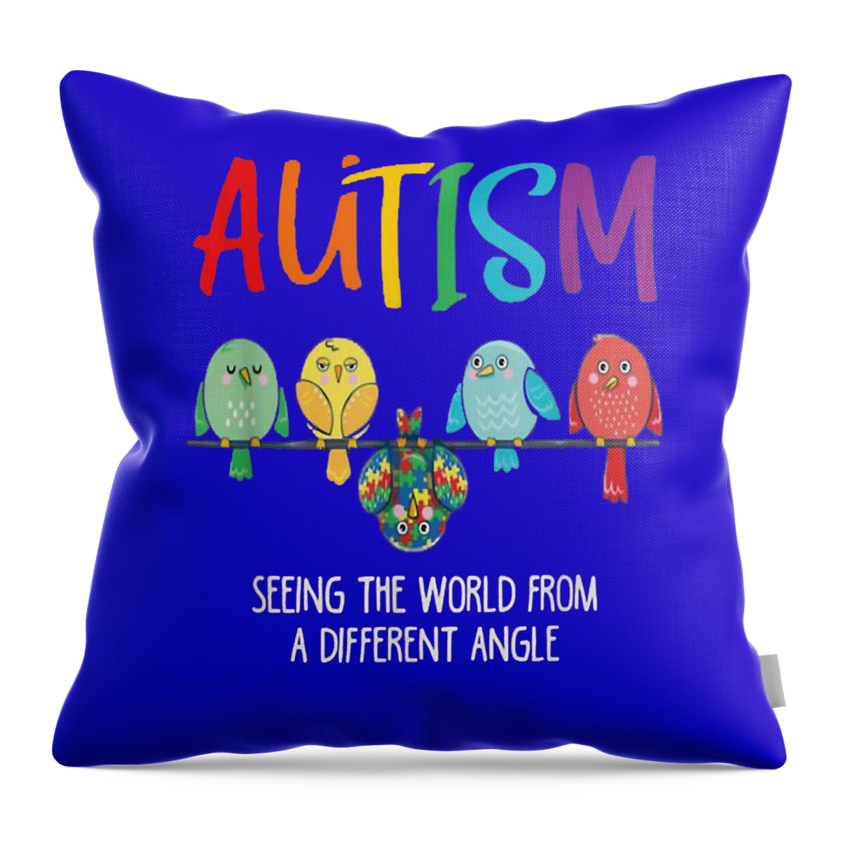 Autism Throw Pillow featuring the digital art Autism Awareness Cute Owl Color Puzzles autism T-Shirt kids by Douxie Grimo