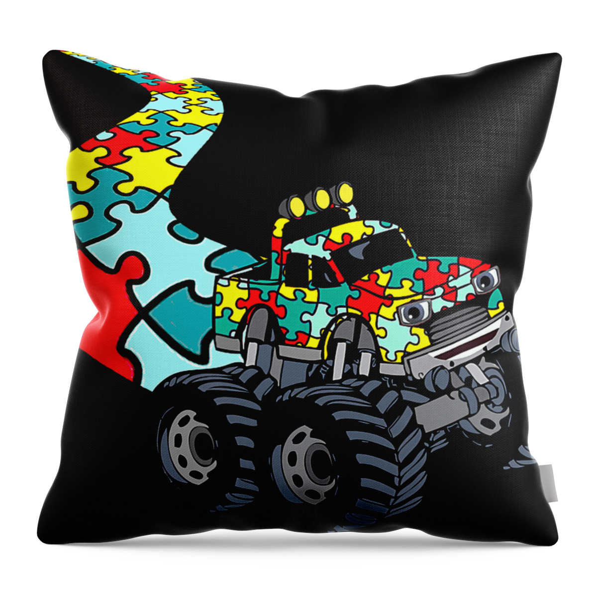 Autism Throw Pillow featuring the drawing Autism Awareness for Monster Truck Lover Boy Piece Puzzle T-Shirt by Julien