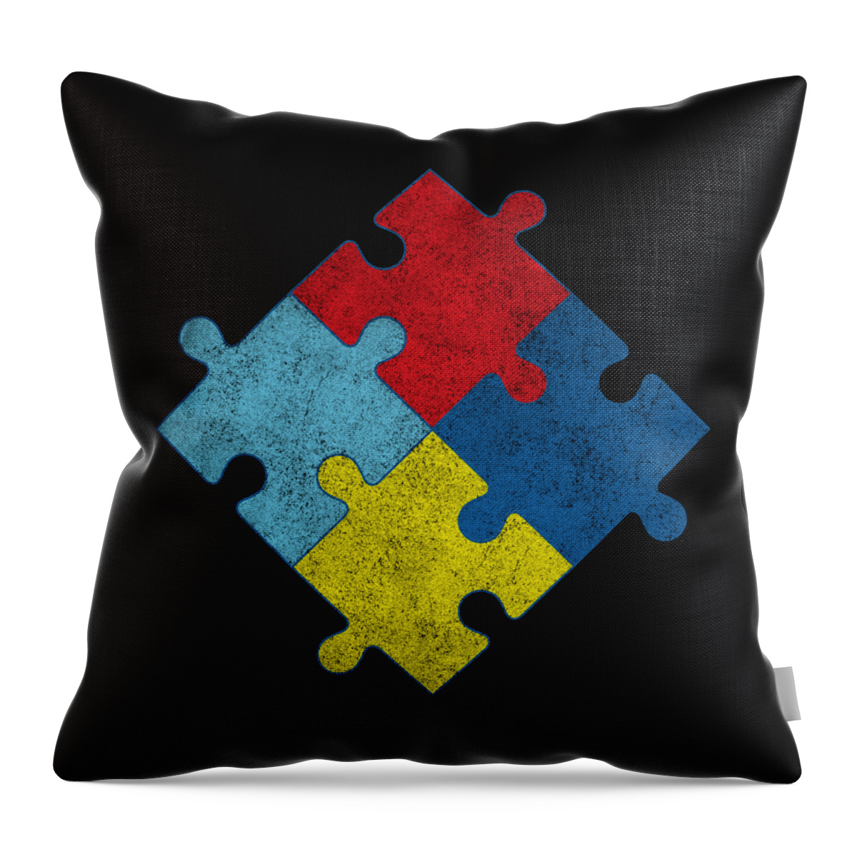 Awareness Throw Pillow featuring the digital art Autism Awareness Puzzle Pieces Retro by Flippin Sweet Gear