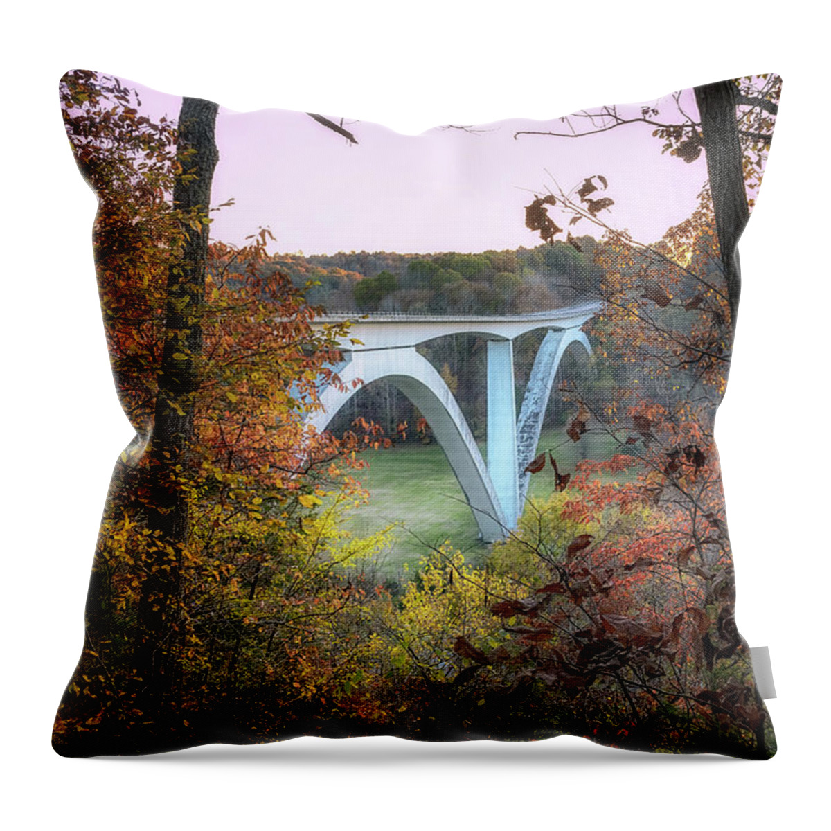 Bridge Throw Pillow featuring the photograph Autumn at Birdsong Hollow by Susan Rissi Tregoning