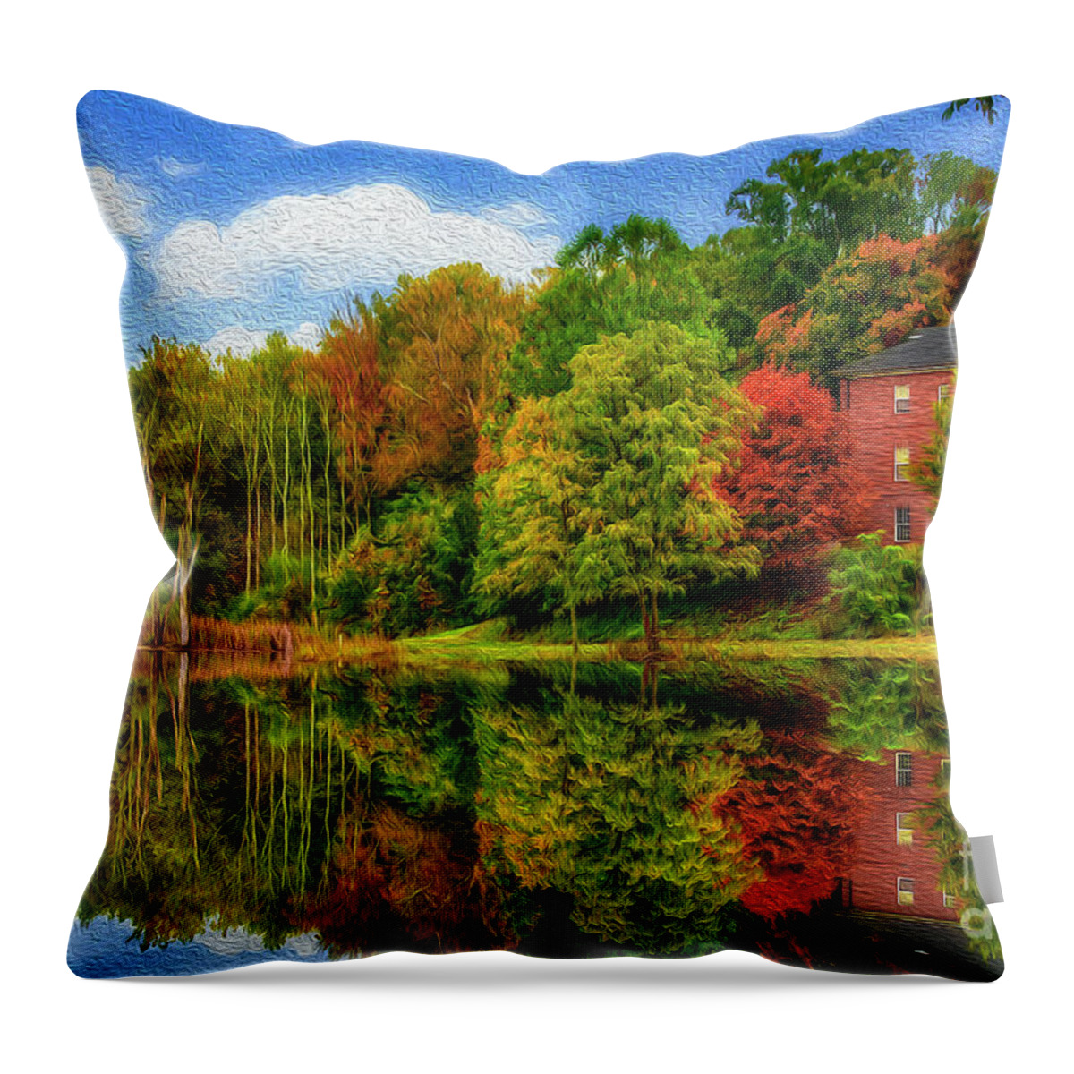 King College Throw Pillow featuring the photograph Autumn at King College oil painting by Shelia Hunt