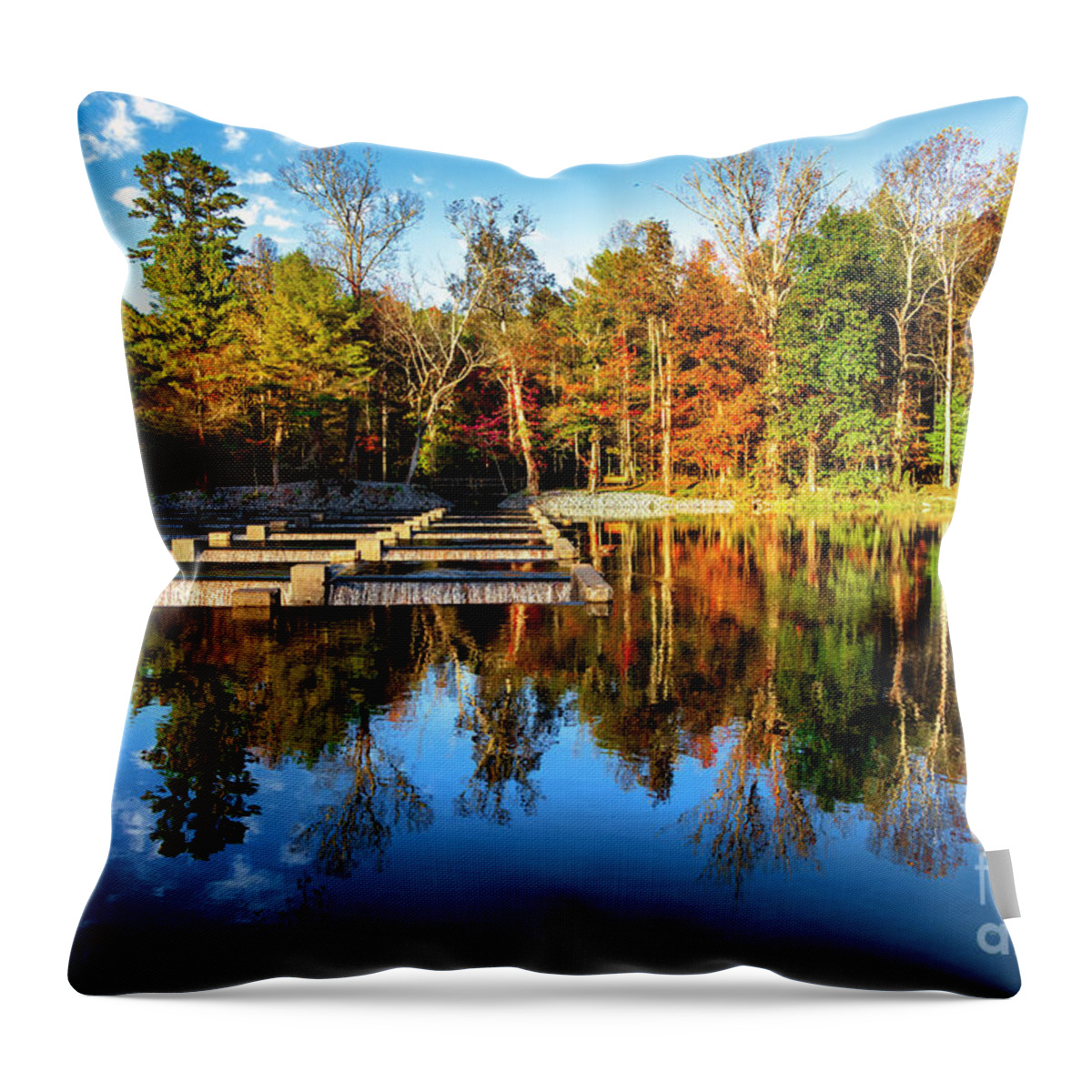 South Holston Throw Pillow featuring the photograph Autumn at the Weir Dam by Shelia Hunt