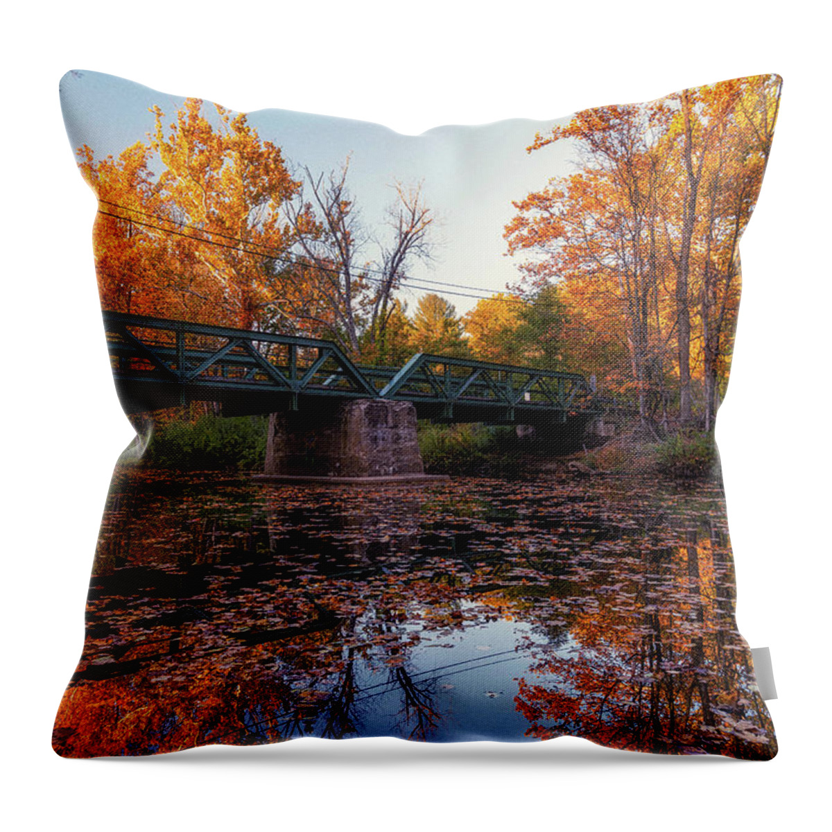 Stockton Throw Pillow featuring the photograph Autumn Bridge by Kristopher Schoenleber