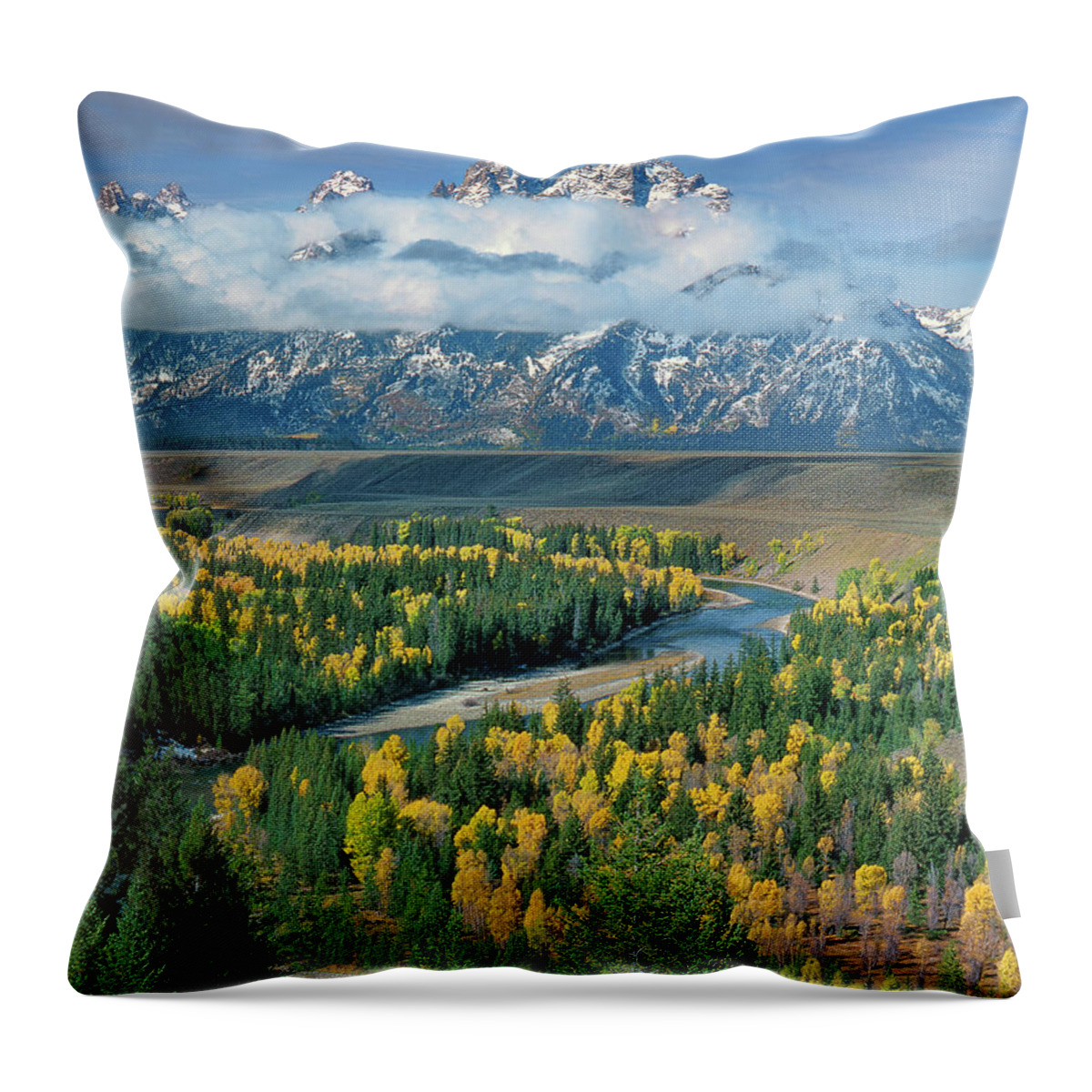Dave Welling Throw Pillow featuring the photograph Autumn Colors Snake River Overlook Grand Tetons National Park Wyoming by Dave Welling