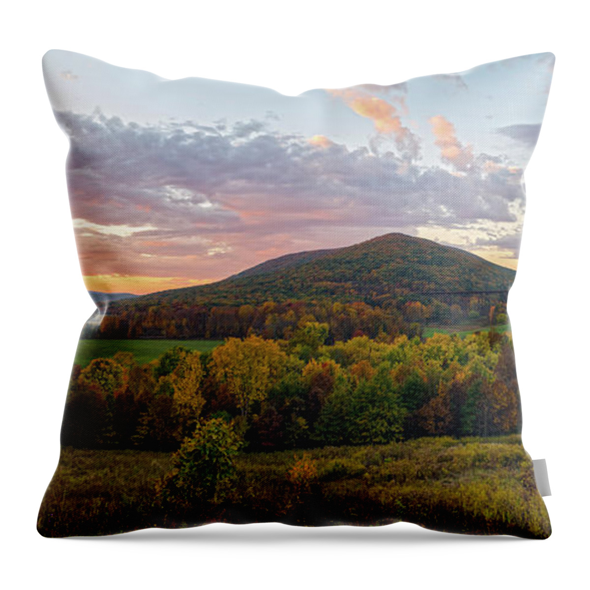 New York Landscape Throw Pillow featuring the photograph Autumn Dawn At Moodna Viaduct Trestle Panorama by Angelo Marcialis