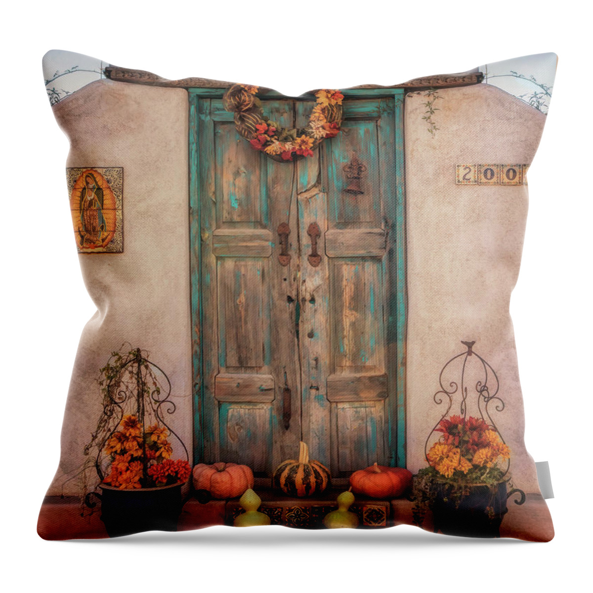 Southwest Doors Throw Pillow featuring the photograph Autumn Doors in Old Mesilla by Susan Rissi Tregoning