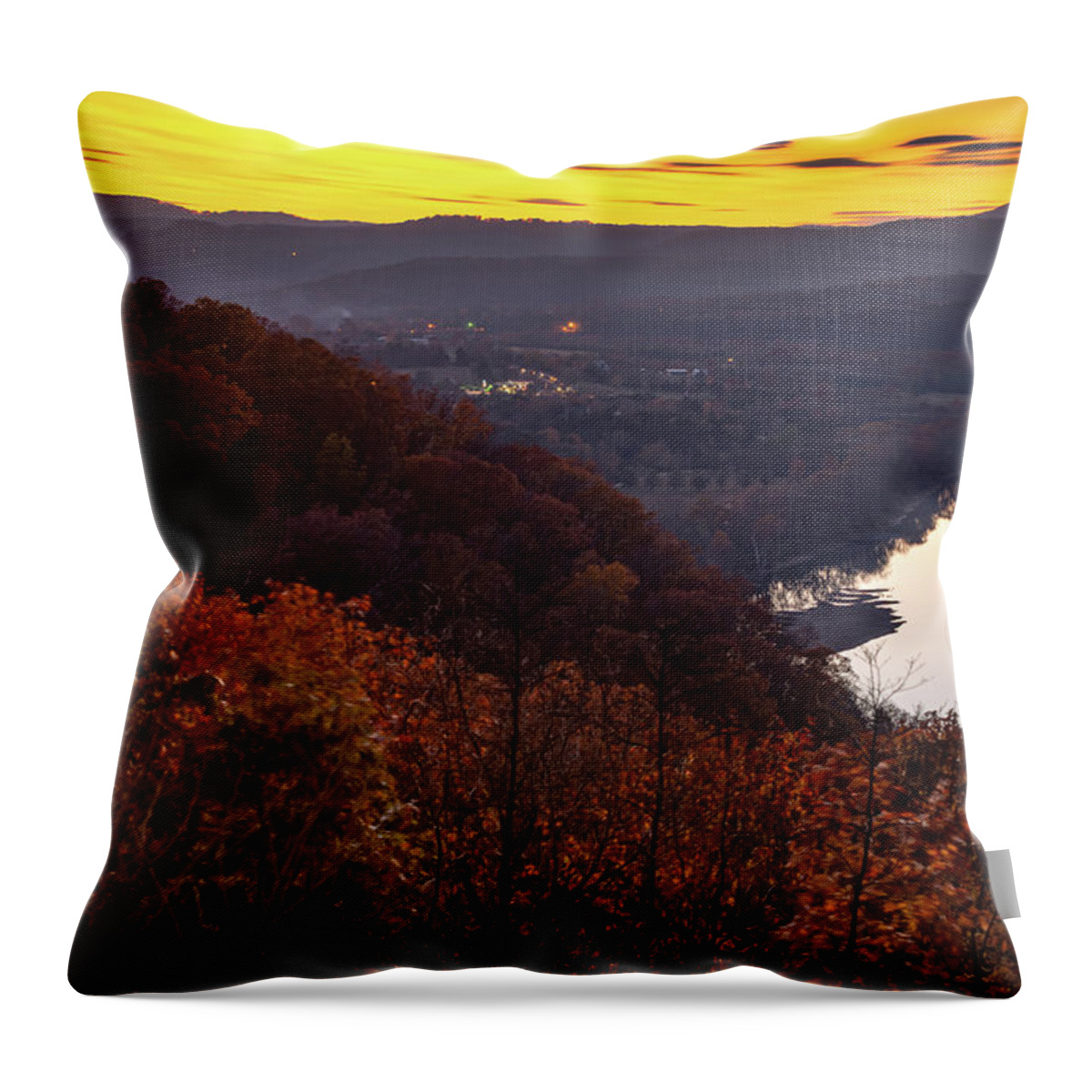 Fall Throw Pillow featuring the photograph Autumn Dusk Over Inspiration Point And The White River by Gregory Ballos