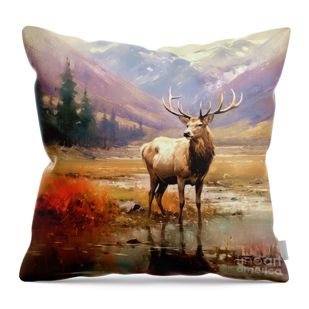 Elk Throw Pillow featuring the painting Autumn Elk by Tina LeCour