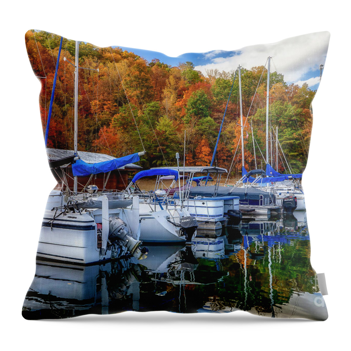 Autumn Throw Pillow featuring the photograph Autumn Glory at Laurel Marina by Shelia Hunt