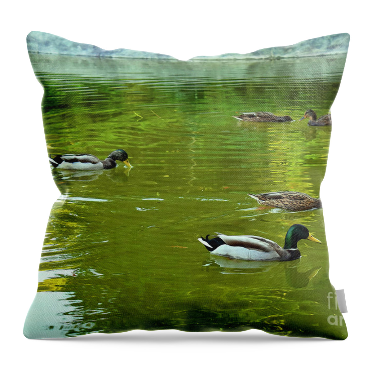 Nature Throw Pillow featuring the photograph Autumn Harmony of Ducks Lake by Leonida Arte
