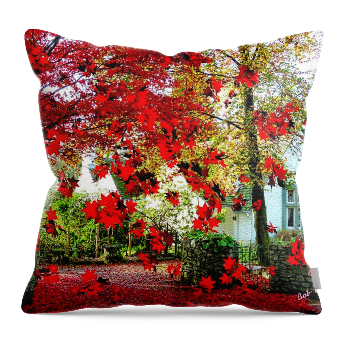 Digital Autumn England Grasmere Seasons Fall Throw Pillow featuring the digital art Autumn in Grasmere by Bob Shimer