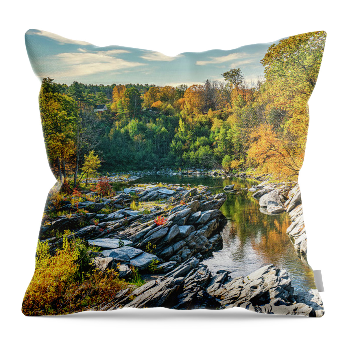 Bridge Throw Pillow featuring the photograph Autumn in Vermont at Quechee Gorge by Ron Long Ltd Photography