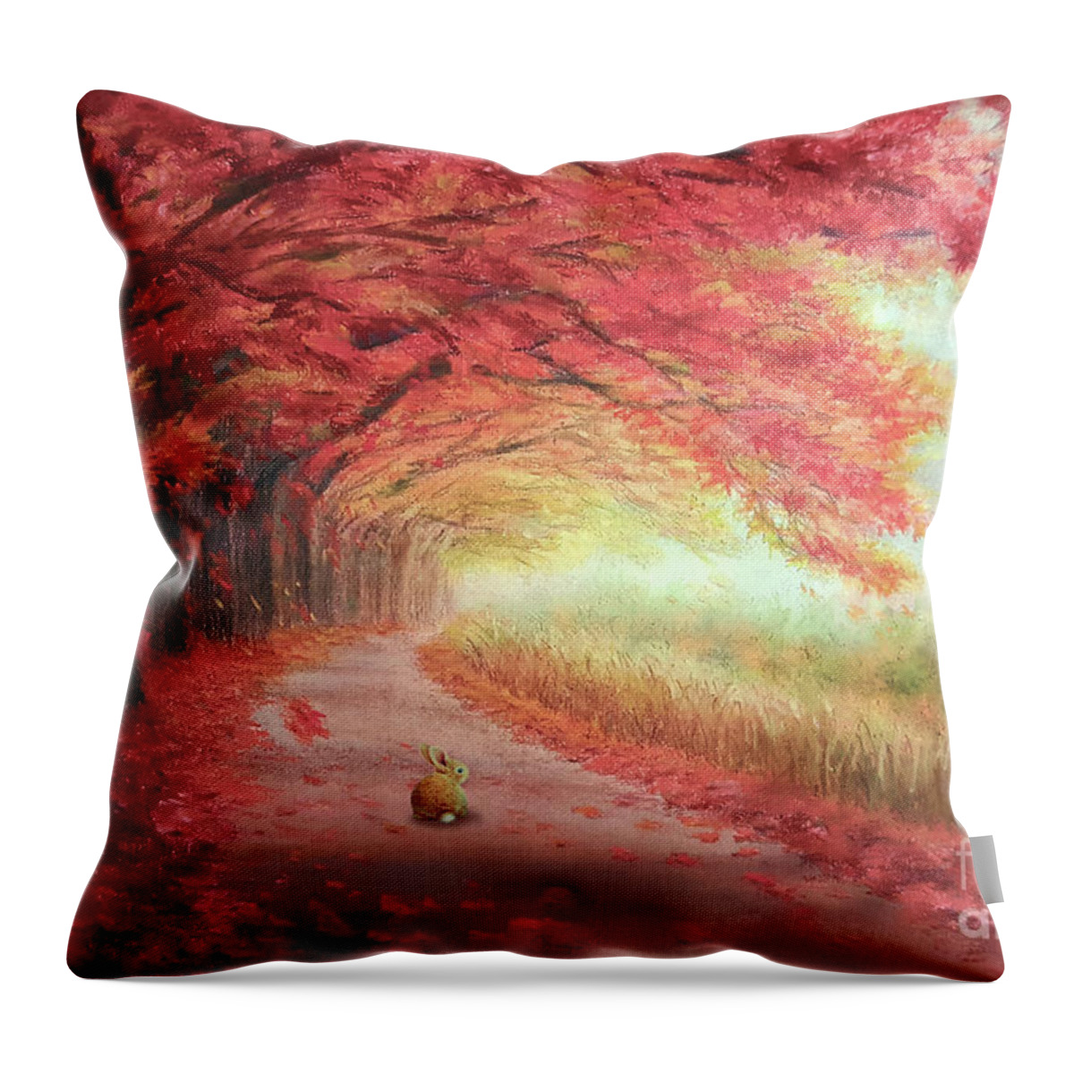 Autumn Throw Pillow featuring the painting Autumn Journey by Yoonhee Ko