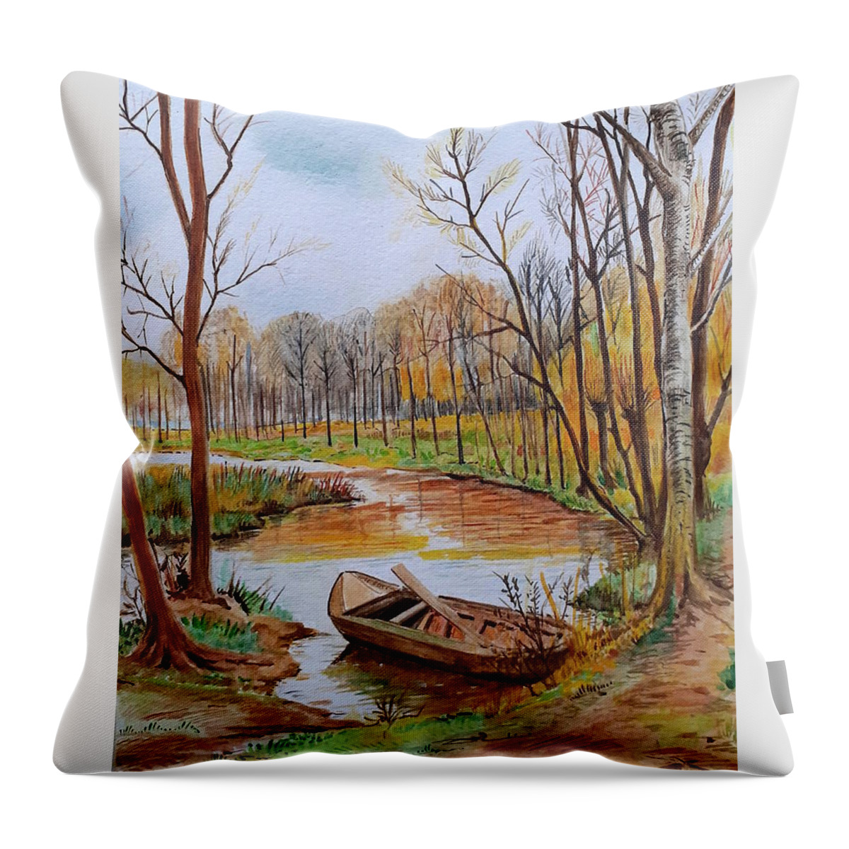 Landscape Throw Pillow featuring the drawing Autumn landscape by Carolina Prieto Moreno