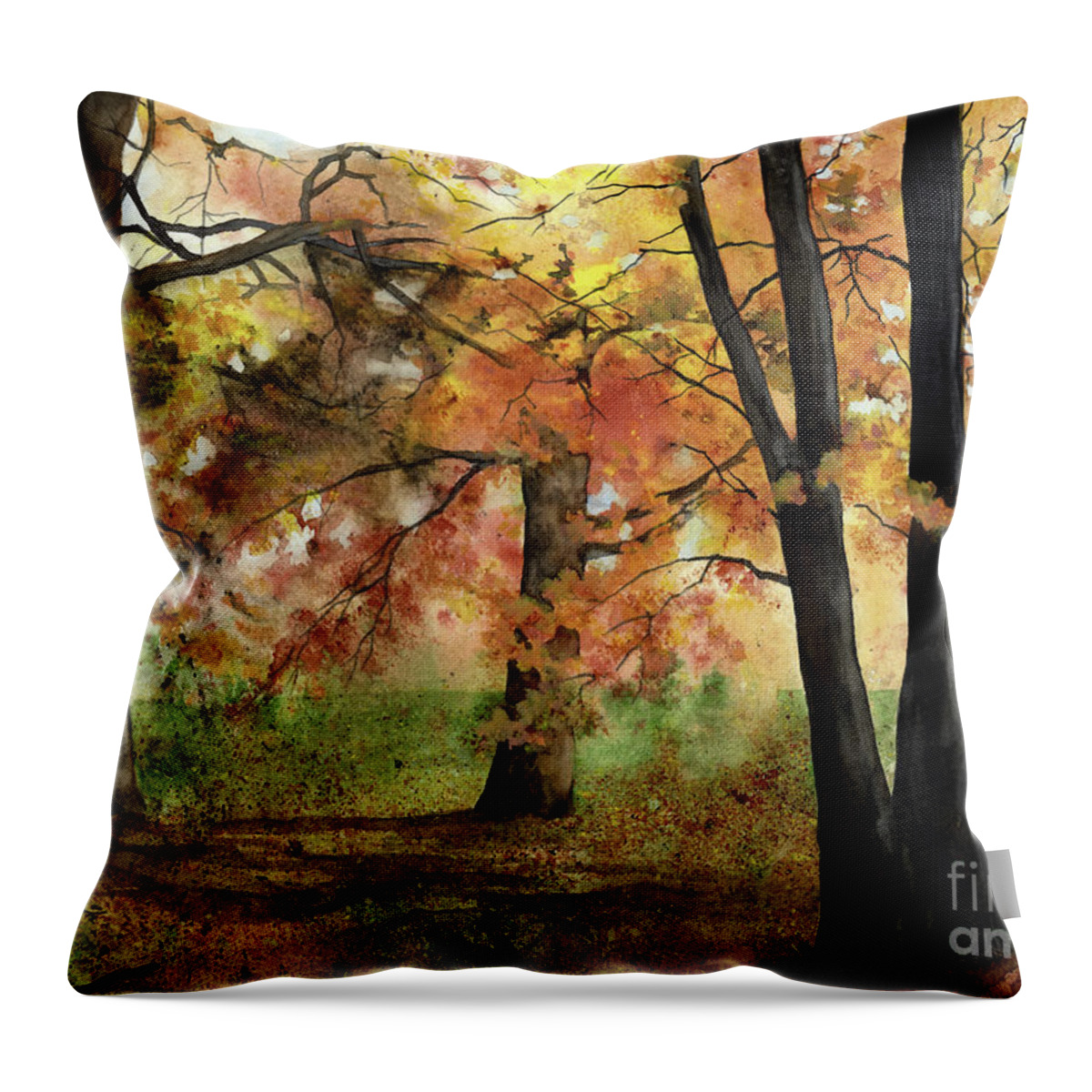 Forest Throw Pillow featuring the painting Autumn Mood by Hailey E Herrera