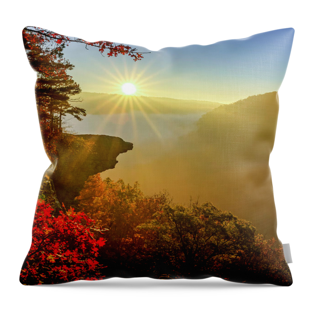 Ozark Forest Throw Pillow featuring the photograph Autumn Morning Glory At Hawksbill Crag - Ozark National Forest by Gregory Ballos