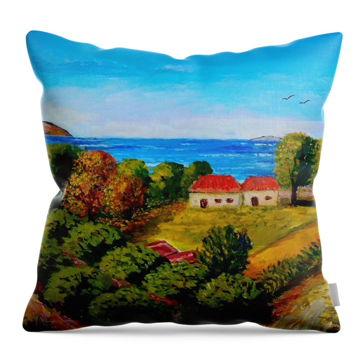 Impressionism Throw Pillow featuring the painting Autumn nature in Greece by Konstantinos Charalampopoulos