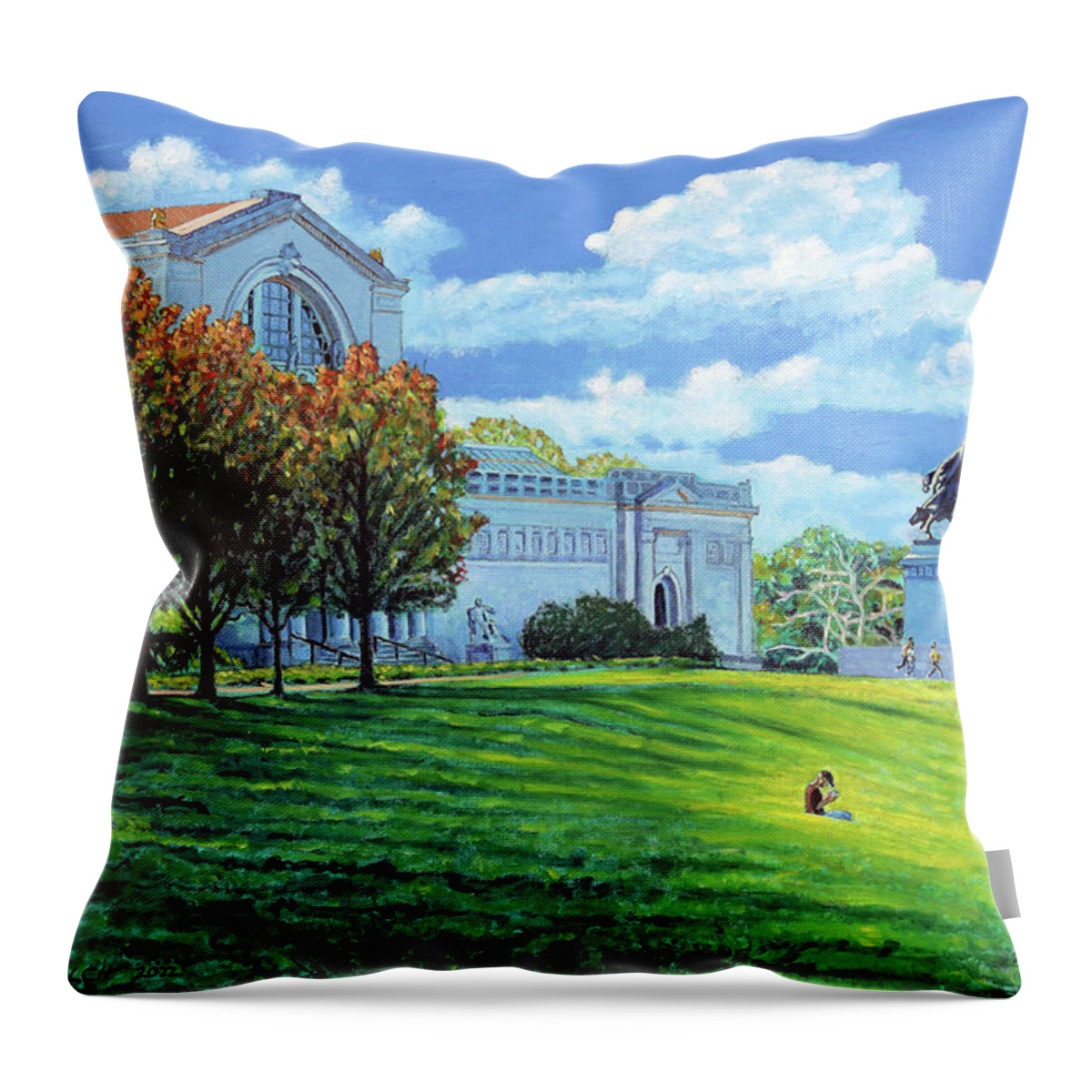 St. Louis Art Museum Throw Pillow featuring the painting Autumn On Art Hill by John Lautermilch