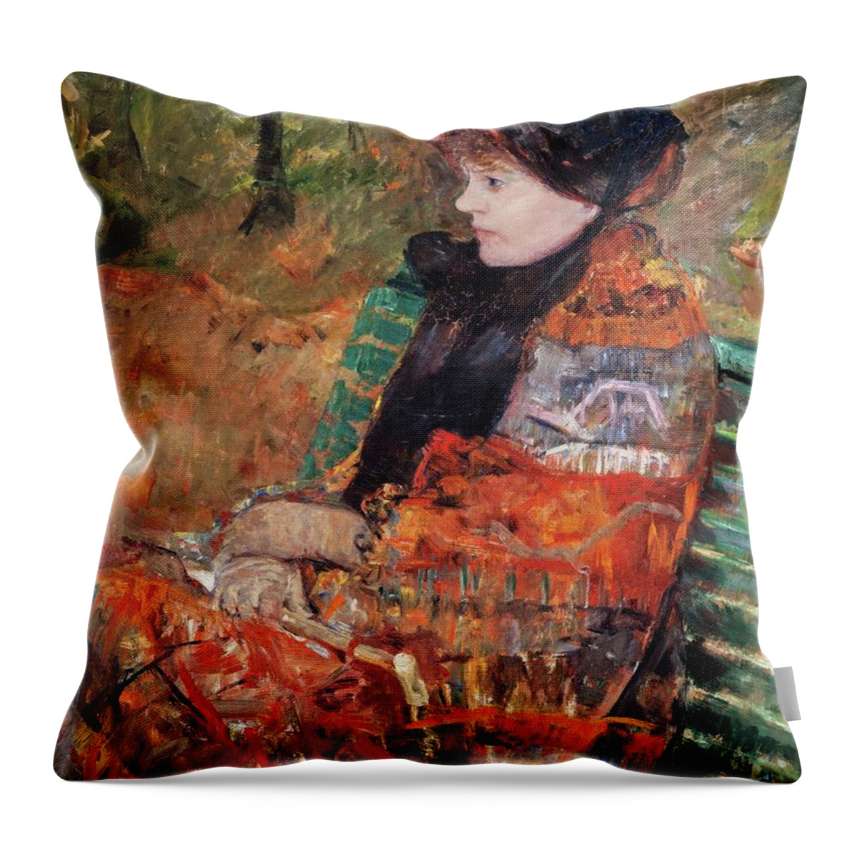 Figurative Throw Pillow featuring the painting Autumn, portrait of Lydia Cassatt by Mary Cassatt