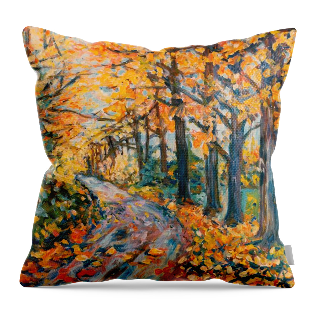 Autumn Throw Pillow featuring the painting Autumn Road by Kendall Kessler
