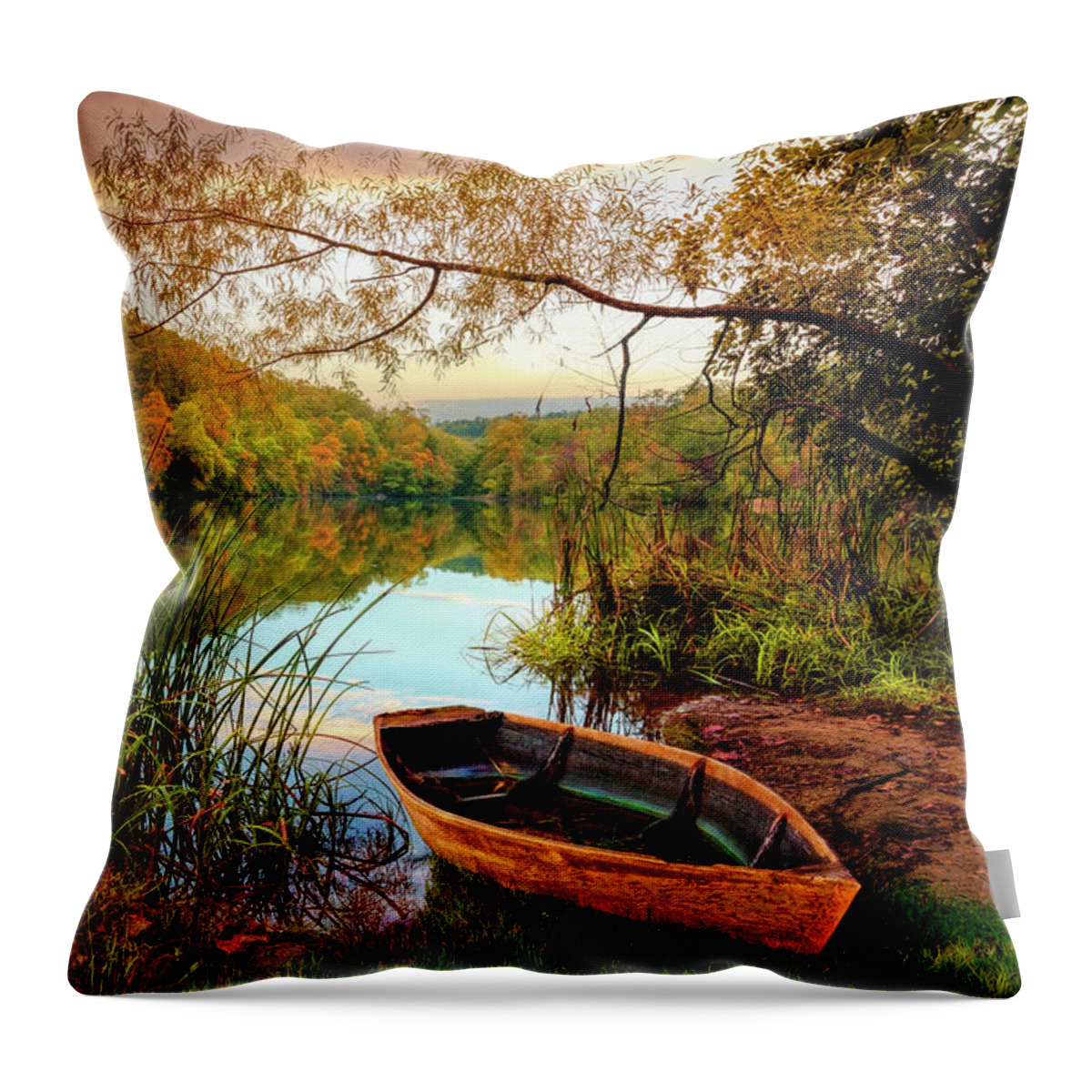 Carolina Throw Pillow featuring the photograph Autumn Rowboat by Debra and Dave Vanderlaan