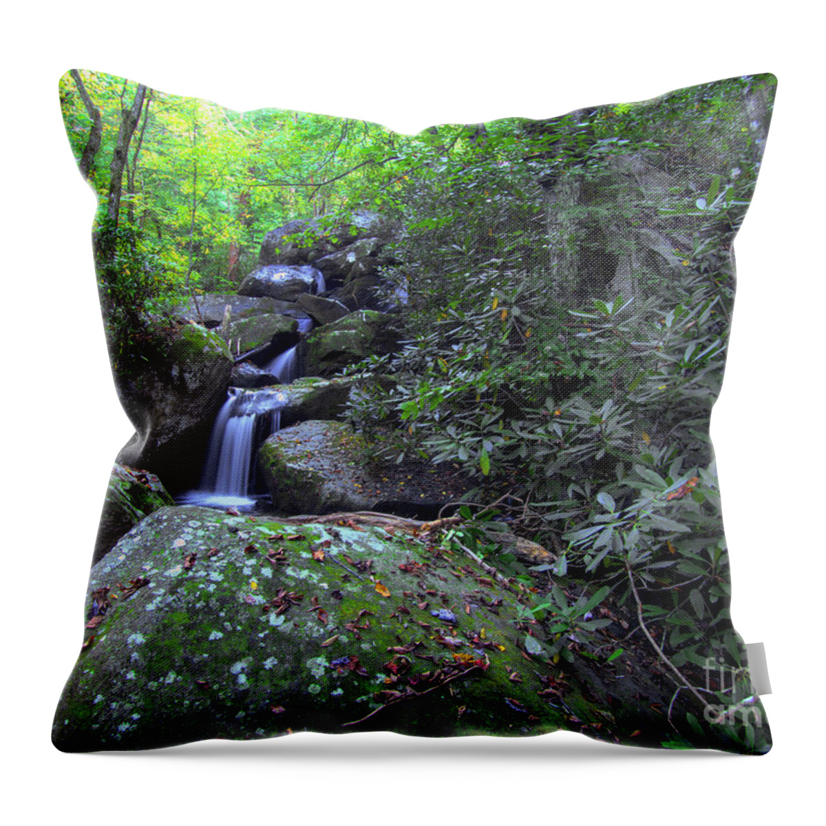 South Mountain State Park Throw Pillow featuring the photograph Autumn - Serenity At A Cascading Waterfall by Amy Dundon
