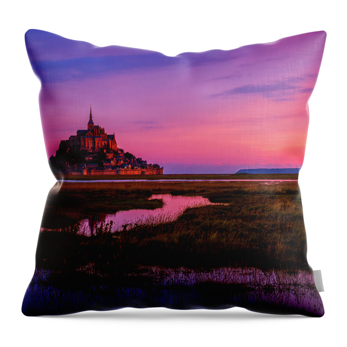 City Throw Pillow featuring the photograph Autumn Sunrise Glow of Mont Saint Michel by Kevin McClish
