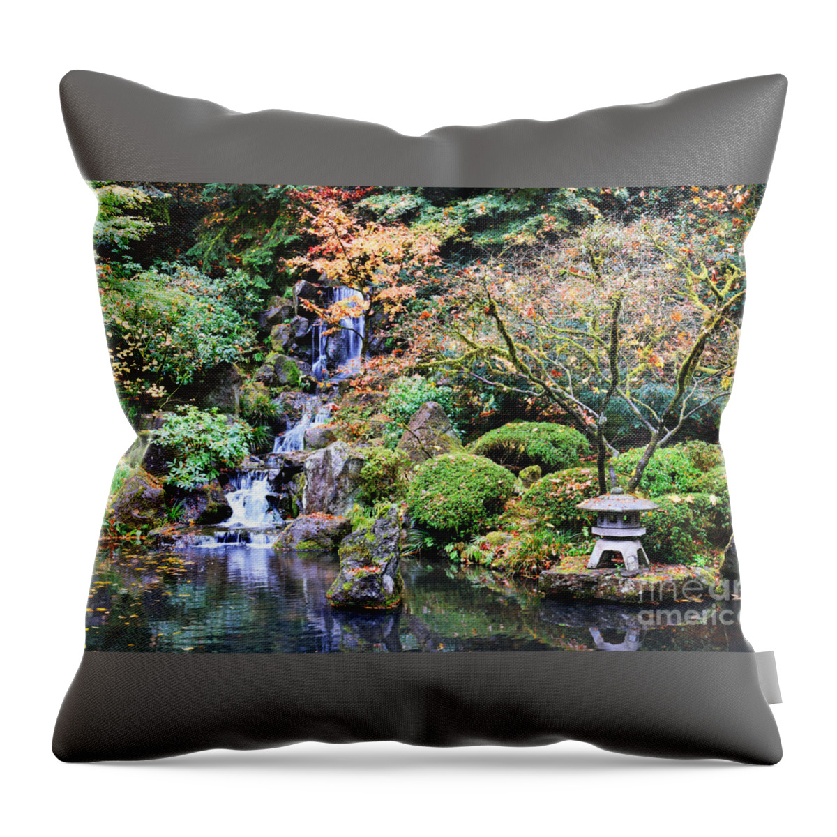 Japanese Gardens Throw Pillow featuring the photograph Autumn Zen by Carol Groenen