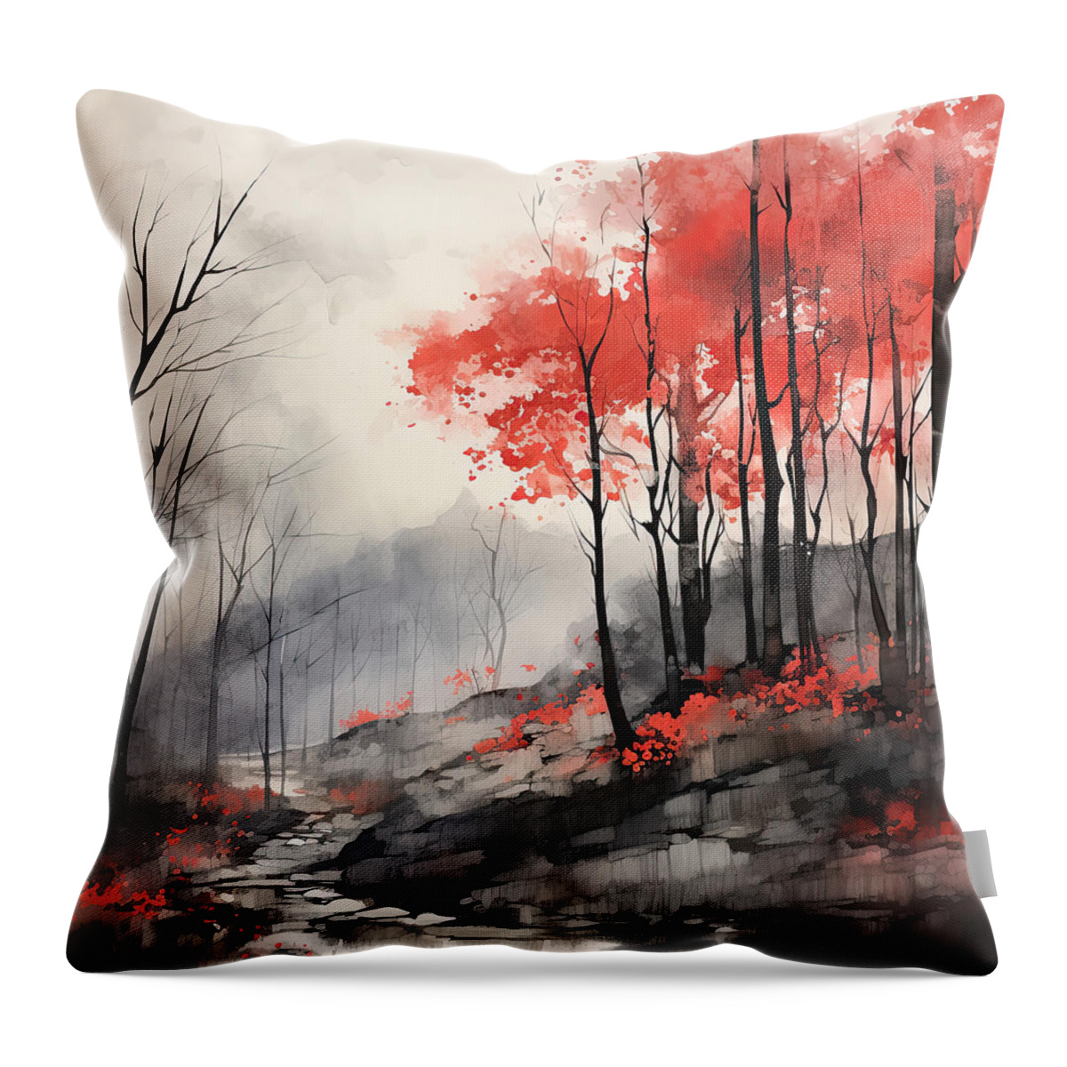 Red And Gray Throw Pillow featuring the photograph Autumnal Break - Black and Red art by Lourry Legarde