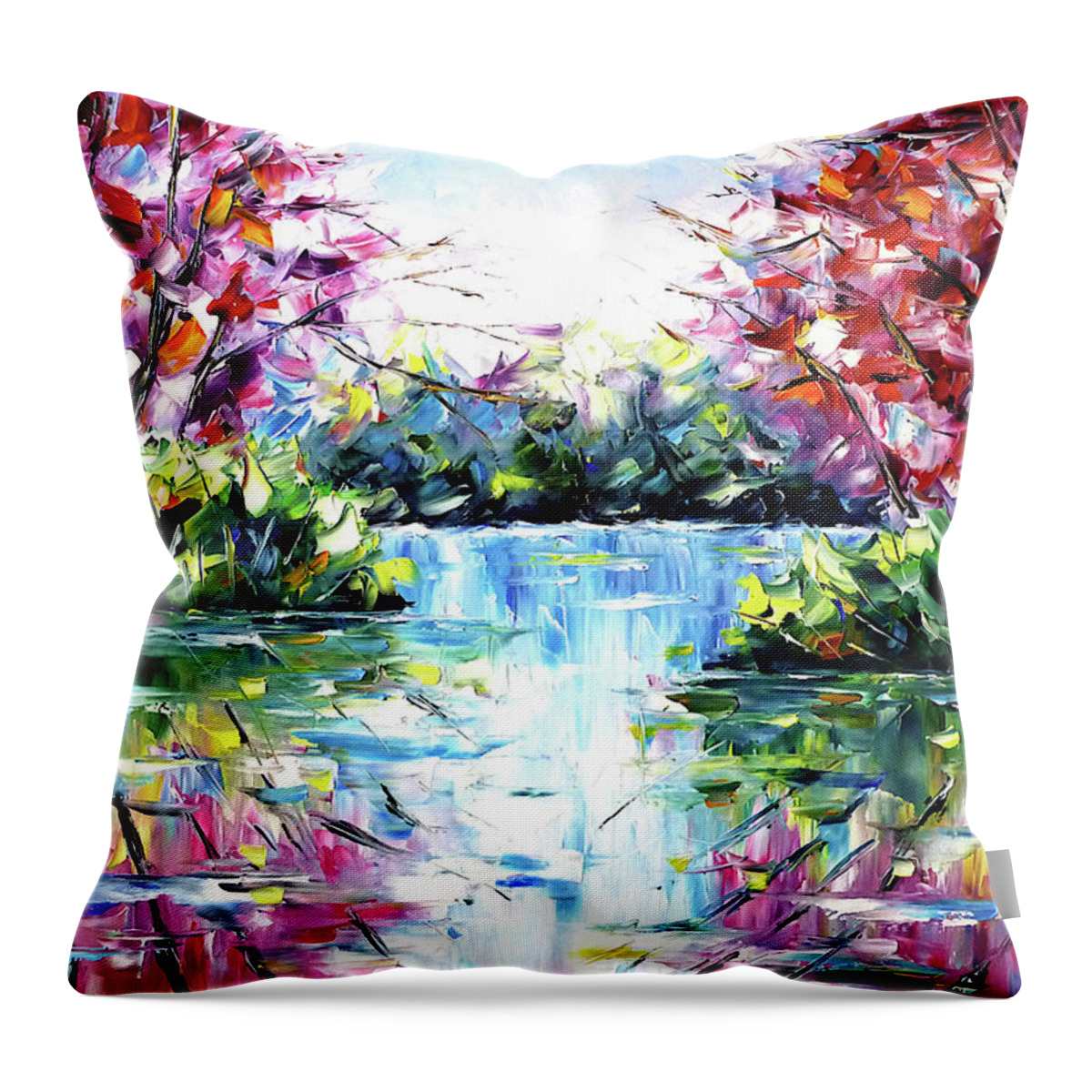 Morning Fog Throw Pillow featuring the painting Autumnal Lake by Mirek Kuzniar