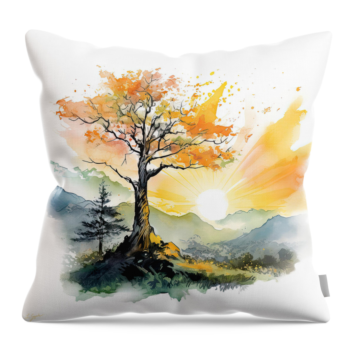 Four Seasons Throw Pillow featuring the painting Autumn's Bounty - Autumn Trees at Sunset by Lourry Legarde