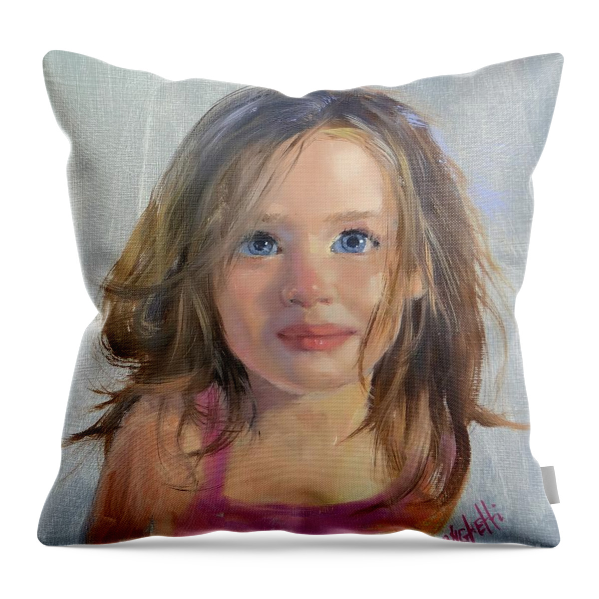 Beautiful Little Girl Throw Pillow featuring the painting Ava Rose by Laura Lee Zanghetti