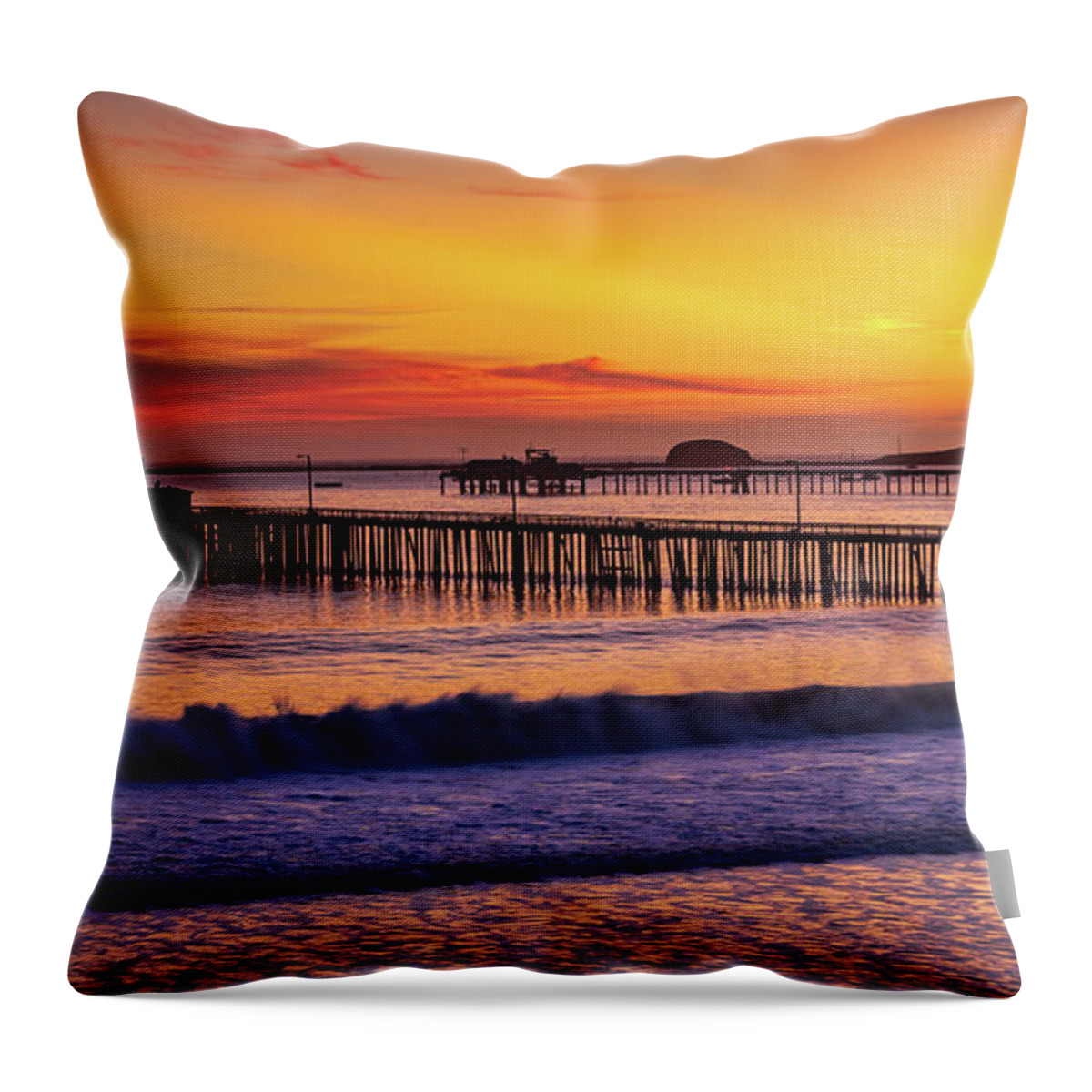Sunset Throw Pillow featuring the photograph Avila Beach Pier At Sunset by Mimi Ditchie