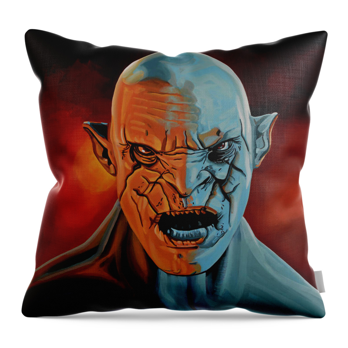 Azog The Orc Throw Pillow featuring the painting Azog The Orc Painting by Paul Meijering