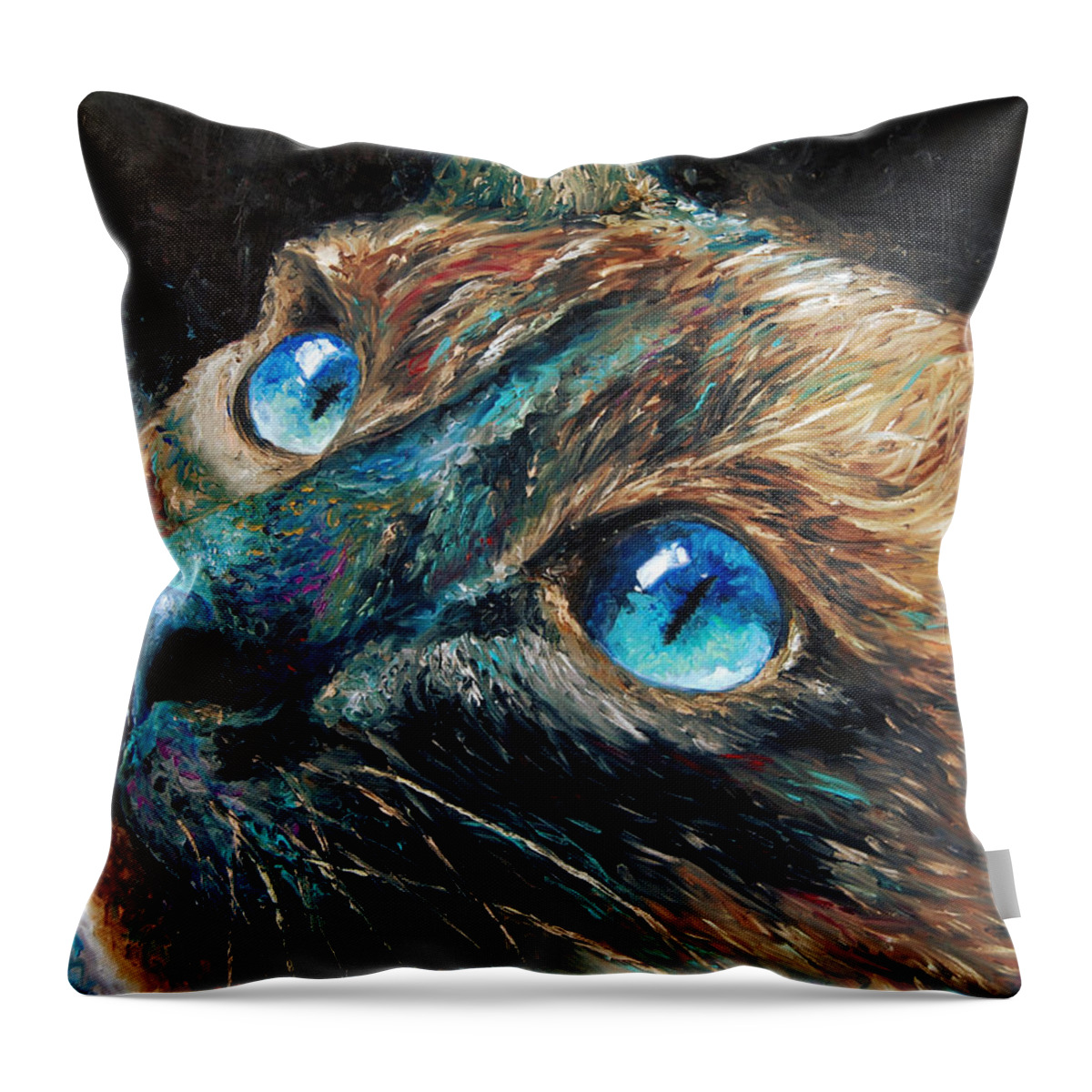 Catart Throw Pillow featuring the painting Azul by Hafsa Idrees