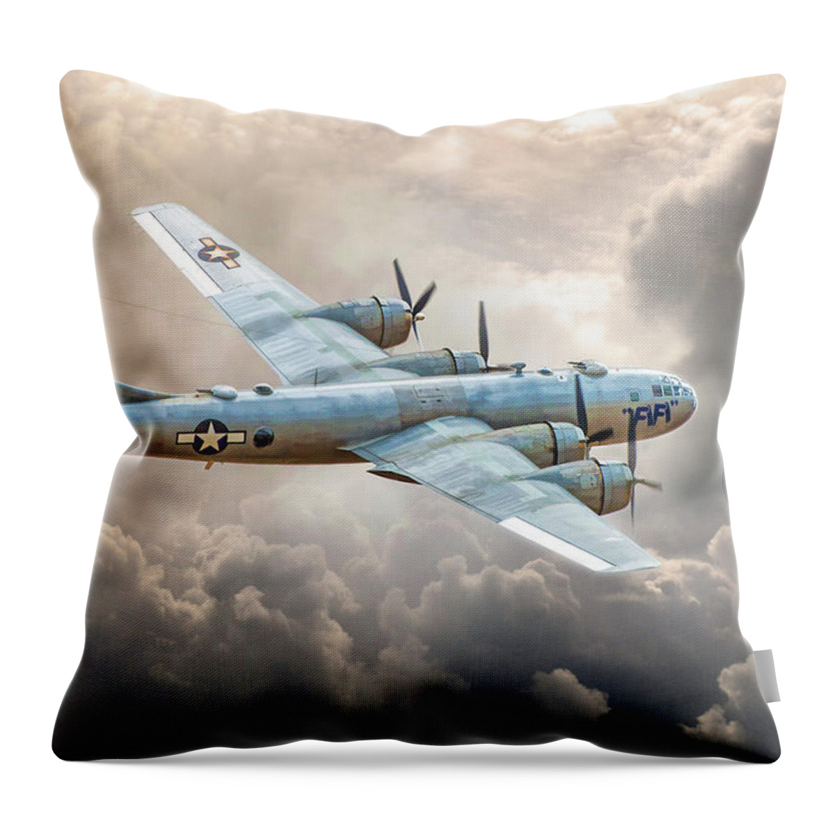 Airplane Throw Pillow featuring the painting B-29 Superfortress by Christopher Arndt