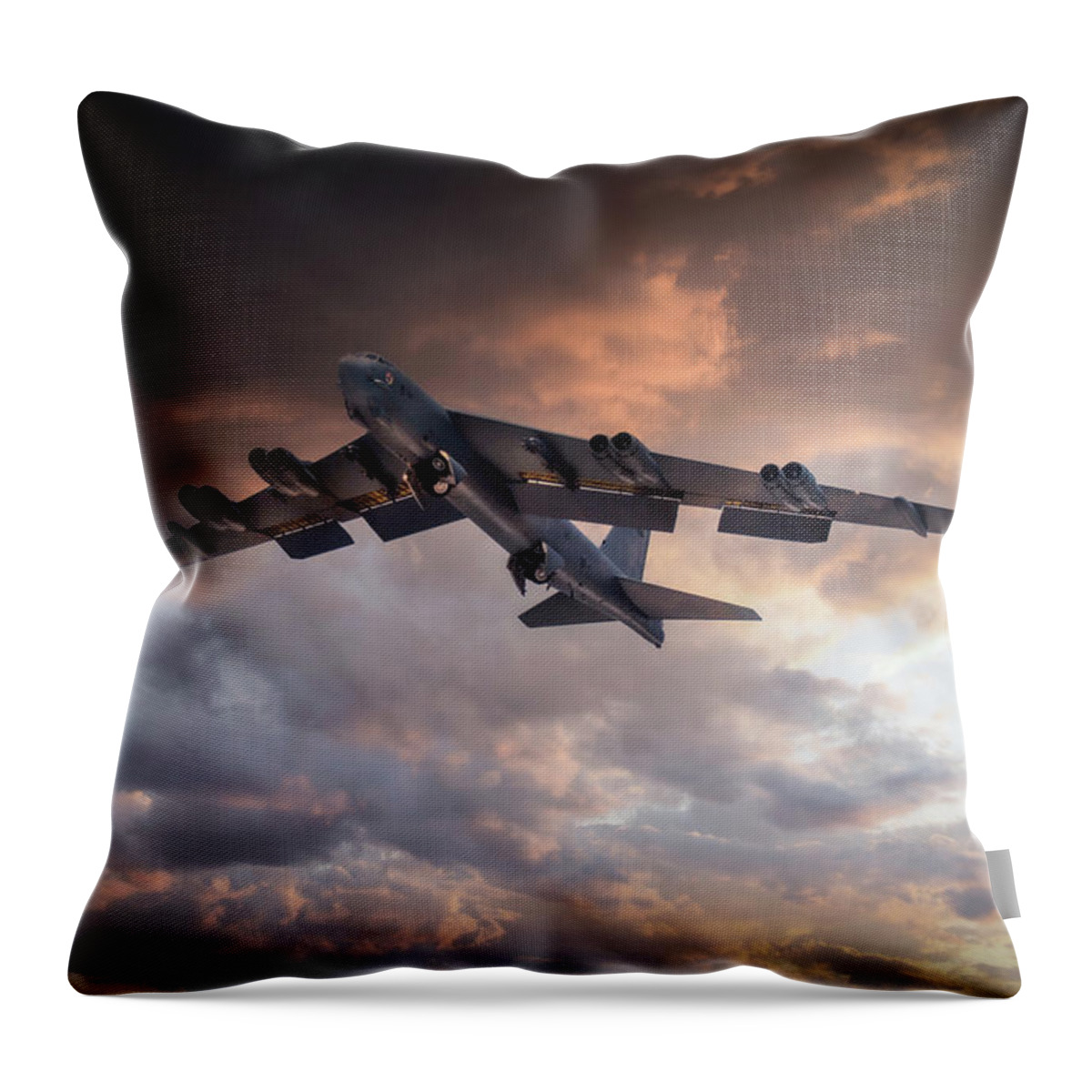 B-52 Throw Pillow featuring the digital art B-52 Launch by Airpower Art