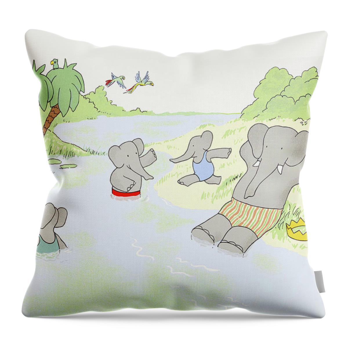 Babar The Elephant Throw Pillow featuring the drawing Babar summer holiday by The Gallery