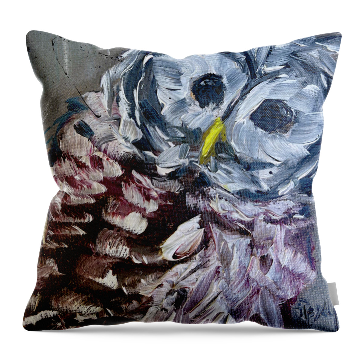 Barred Owl Throw Pillow featuring the painting Baby Barred Owl by Roxy Rich