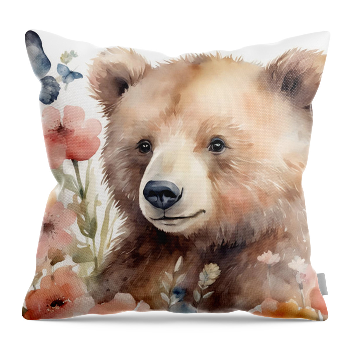 Cute Throw Pillow featuring the painting Baby Bear by Manjik Pictures