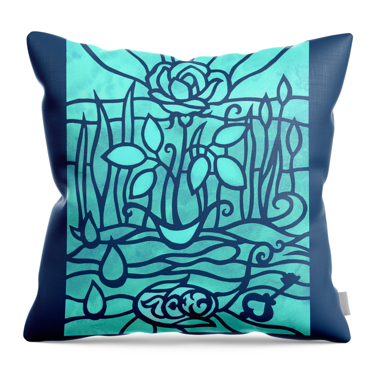 Baby Blue Throw Pillow featuring the painting Baby Blue Rose In The Garden Watercolor Art by Irina Sztukowski