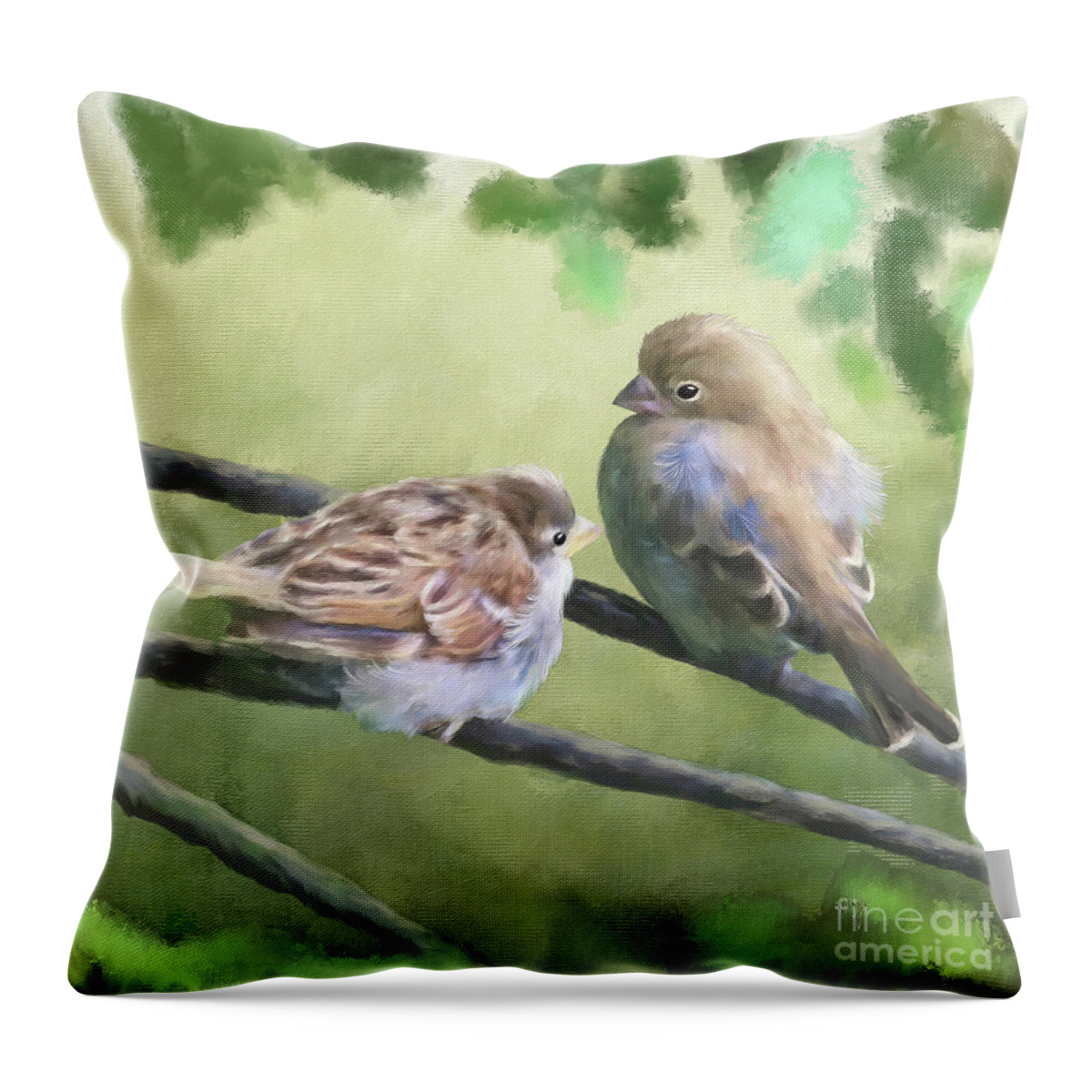Birds Throw Pillow featuring the digital art Baby Blues by Lois Bryan