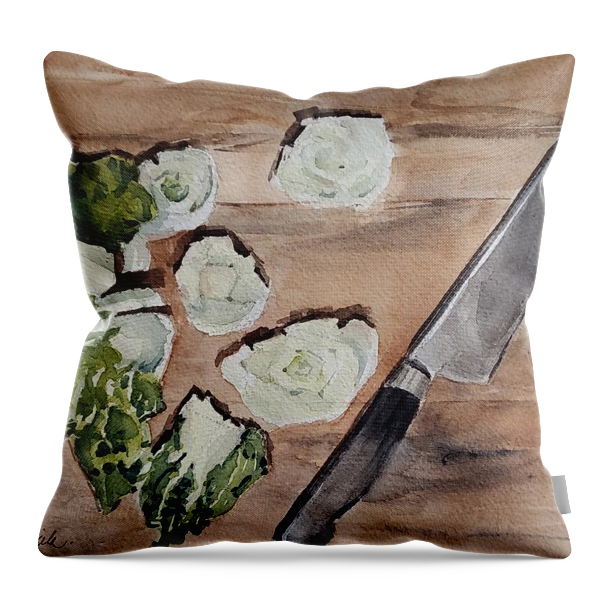 Still Life Throw Pillow featuring the painting Baby Bok Choy by Sheila Romard